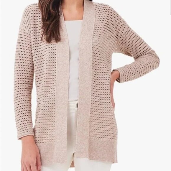 Nic+Zoe Womens Open Knit Moonlight  Sweater M Beige Cotton Blend - Picture 1 of 9